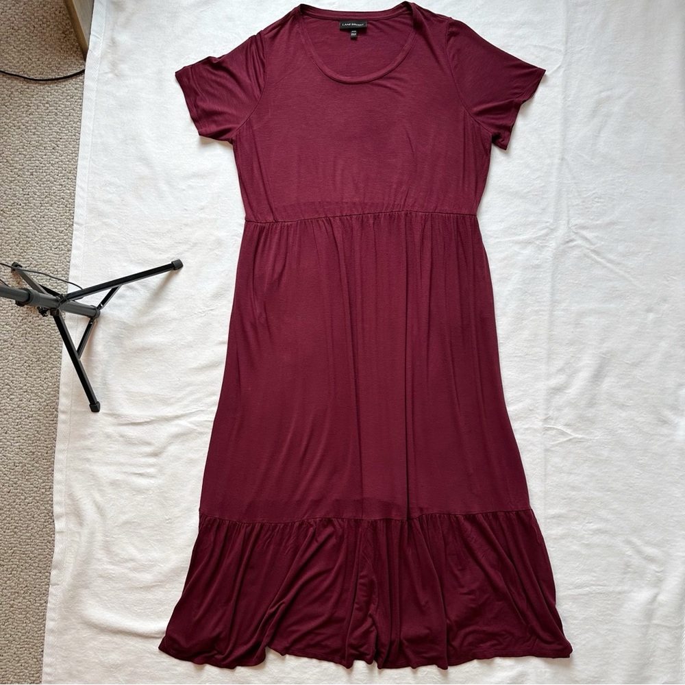 Lane Bryant Women’s Wine Burgundy Knit Flounce Maxi Dress, size 18/20 - Picture 11 of 16